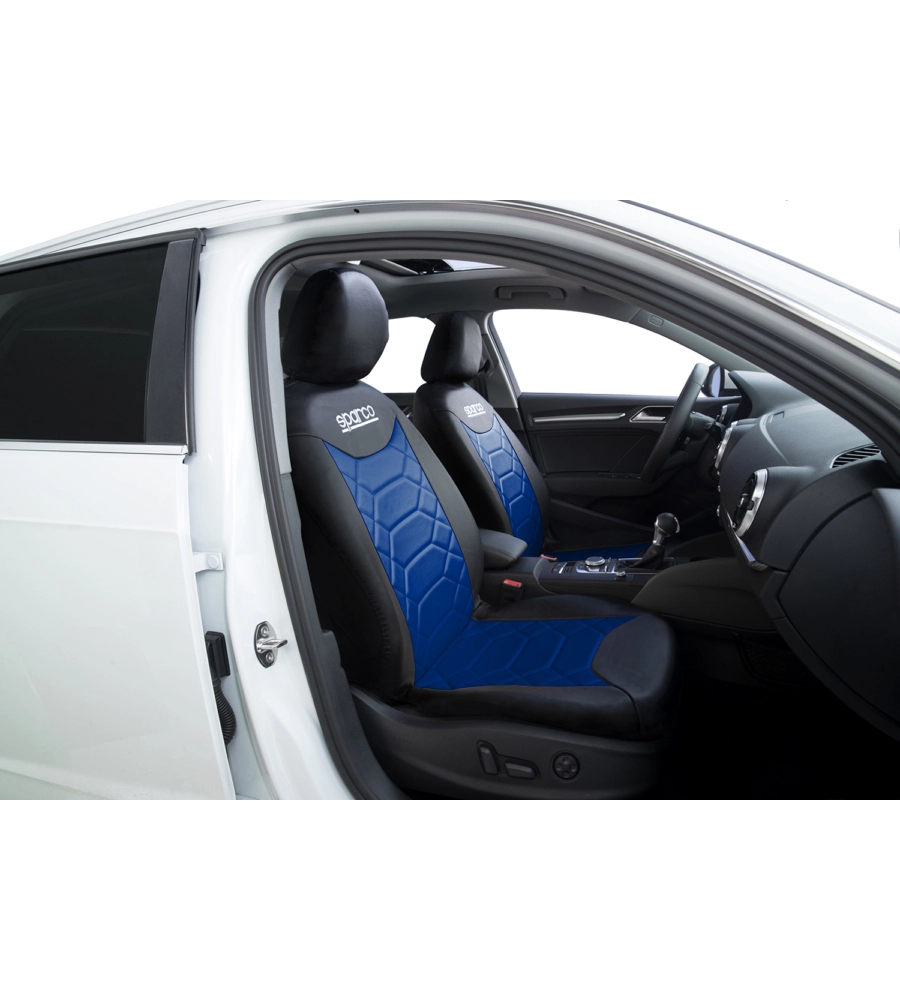 SET COMPLETO COPRISEDILI AUTO UNIVERSALI SPARCO NERO/BLU A NIDO D'APE - SPC1016